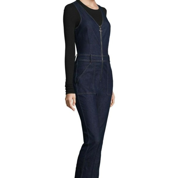 7 for all Mankind Deep V Denim Front Zip Overalls NWT Size XS Wilshire $289 - Picture 1 of 11